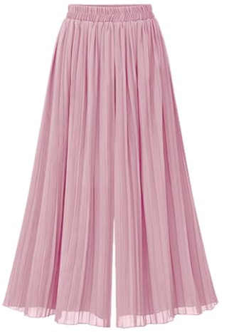 Leyoutx Jupe-culotte plissée en mousseline de soie à taille élastique pour femme