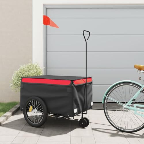 ShGaxin Fahrradanhänger Schwarz und Rot 45 kg Eisen, Fahrrad Anhänger, Lastenanhänger, Handwagen, Fahrrad-lastenanhänger, Lastenfahrrad - 94111