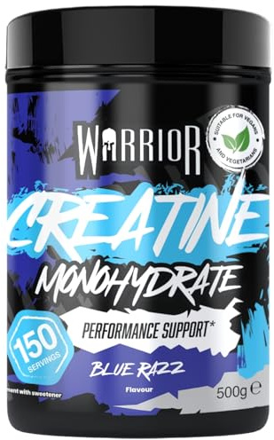 Warrior Creatine Monohydrate Powder 500g Pure Micronised (150 Servings) | 3g Creatine Per Serving, Flavoured Creatine Drink Mix, Vegan, Easy Dissolve, Strength & Recovery, For Women & Men (Blue Razz)