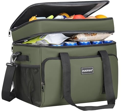 Hulongo Bolsa Térmica Isotérmica Grande Bolsa Nevera Doble Impermeable a Prueba de Fugas para Picnic, Viajes, Camping, Compras y Pesca, 42L, Verde