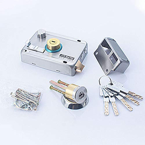 Cerradura de puerta exterior antirrobo de acero inoxidable con 5 llaves, cerrojo de seguridad de doble cilindro para puerta, puertas de madera (abierto a la derecha sin lado)