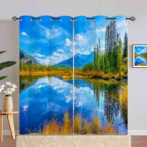 ANHOPE Natur Herbst Wald See Berg Verdunklungsvorhänge mit Ösen Blickdichte Gardinen Thermo Vorhänge Blackout Curtain Weich Wohnzimmer Schlafzimmer Vorhang 2er Set H 245 x B 140 cm