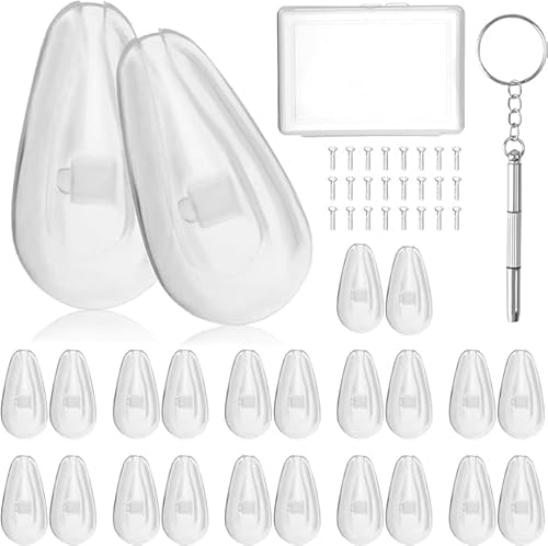 Pretwad Brillen Reparaturset,Brillenreparaturset mit Schrauben,30 Stück Brillen Nasenpads Silikon,30 Stück Schrauben und 1 Schraubendreher,für Brillen Sonnenbrillen Gläser Nasenpad Brille Zube