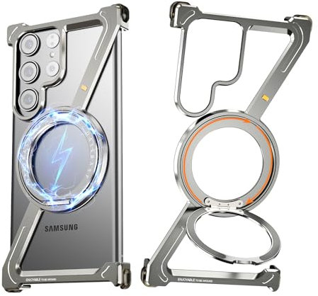 NIFBANG Z Shape für Samsung Galaxy s24 Ultra Hülle mit Magsafe,Rahmenlose Metall Aluminium,Militärnorm Schutz Magnetische Handyhülle,Für Samsung Galaxy s24 Ultra Case,Stoßfest Schutzhülle mit Ständer