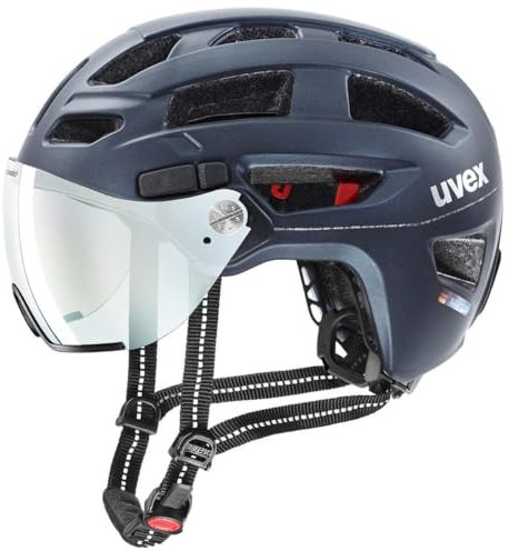 uvex Finale Visor V - sicherer City-Helm für Damen und Herren - mit selbsttönendem Visier - inkl. LED-Licht - deep Space matt - 56-61 cm