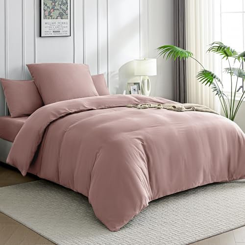JELLYMONI Bettwäsche 135x200 Baumwolle Bettwäsche-Sets Rosa Oeko-Tex 100% Gewaschene Baumwolle Bettbezug mit Reißverschluss und Kissenbezug 80X80 mit Umschlag Weich 2-Teilige Bettwäsche