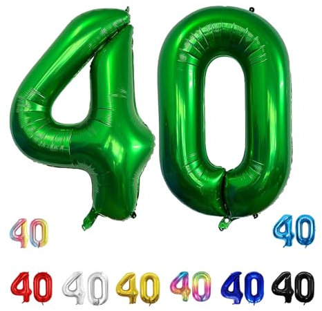Geburtstags-Zahlenballons XXL-Riesen-Folienballons 40 Zoll – 101 cm Luftballons Geburtstag Jungen Mädchen Babyparty Geburtstagsdekorationen Jubiläumsparty-Dekorationen (dunkelgrün, 40)