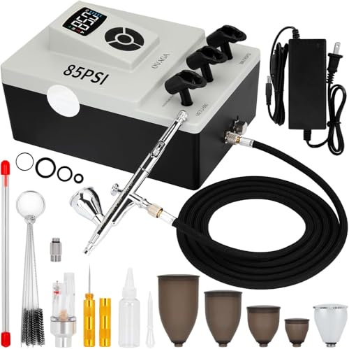 Ovaga Kit di aerografo professionale ultra-silenzioso da 85 psi, set di aerografo multifunzione a doppia azione con compressore per pittura, decorazione torte, trucco, arte, artigianato, nail design