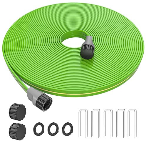 Silvonte Tubo flessibile per irrigazione da giardino con paletti, tubo piatto con fori, sistema di irrigazione ad alta efficienza a risparmio idrico per prato