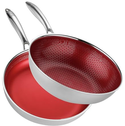 FIXLINE® 2-teiliges Pfannen-Set 28 cm – Bratpfanne & Wok im Black Forest Design Rot – mit keramischer Antihaftbeschichtung – für Induktion & alle Herdarten – backofengeeignet bis 230 °C