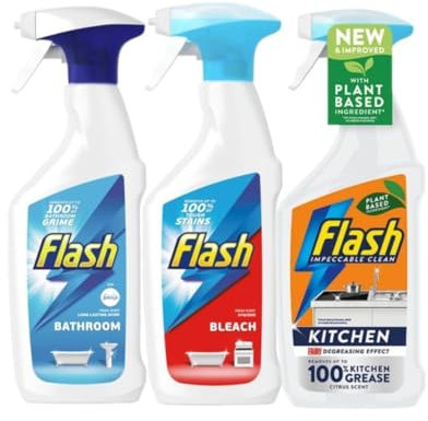 Flaash Cleaning Spray – Pack of 3 (500ml Each) | Bathroom, Bleach & Kitchen Cleaning Sprays | Powerful Stain, Grease & Germ Removal