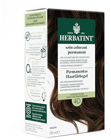 Herbatint Permanentes Haarfärbegel 4D Gold–Kastanienbraun – 170 ml I Ohne Ammoniak, optimale Grauhaarabdeckung I Auf empfindlicher Haut getestet, mit 8 Pflanzenextrakten