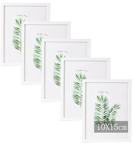 KPYZLBD 5 Stück Bilderrahmen holz 10x15cm, Mit Acrylglas für Von Kinderzeichnungen, Kunstwerken, Bilderrahmen Schwarz, Zum Aufhängen Bilderrahmen (Weiß, 10x15cm)