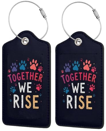 4 Stück Gepäckanhänger für Koffer, „Together We Rise-Gepäckanhänger, süße, einzigartige Ledertaschenanhänger, Identifikationsschild, Sichtschutzhülle, ID-Etikett mit Stahlschlaufe für Frauen und Männe