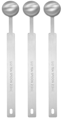 sourcing map 3pcs Single Measuring Spoon 1/2tsp (1/6tbsp, 2.5ml) Teaspoon/Tablespoon 430 Stainless Steel Single Tiny Square Bowl Measuring Spoon Long Handle Measure Scoop