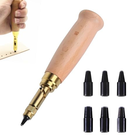Lochstanzer Papier,Lochstanzer,Loch Stanzer,Lederlocher,6 Größen:1,5 Mm,2 Mm,2,5 Mm,3 Mm,3,5 Mm,4 Mm,Stark Und Langlebig,Holzgriff Für Leder,Papier,Karten Und Filz