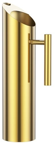 Wasserkaraffe mit Eisbarriere Wasser Karaffe aus Edelstahl Neigungsdesign Verlängerter Griff Rostfrei Wasserkrug für Saft Kaltes Wasser Wein Kaffee Tee (Gold, 2L)