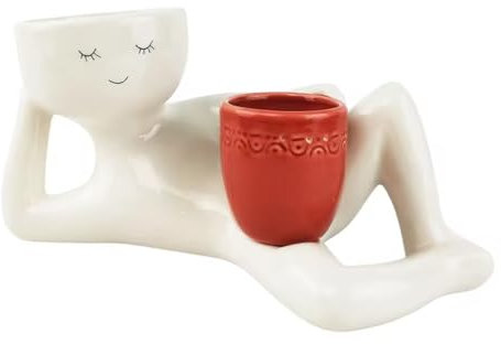 Lazy Guy Pot de fleurs pour plantes grasses, pots de fleurs amusants, petit personnage paresseux, pot de fleurs allongé en forme humaine en résine (rouge)