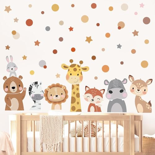 wondever Wandtattoo Waldtiere Wandaufkleber Tiere Safari Giraffe Bär Dots Polka Wandsticker Wanddeko für Kinderzimmer Babyzimmer Schlafzimmer
