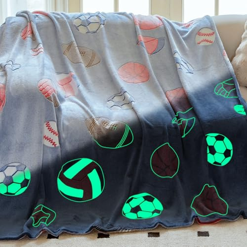 OLAOLA Kuscheldecke Kinder, Ball Decke Leuchtet im Dunkeln, Weiche Flauschig Fleecedecke Geschenke für Jungen Mädchen, Warme Kuschelige Sofadecke (130 x 150cm, Ballsport)