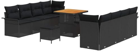 vidaXL Garten-Sofa-Set mit Kissen mit Speicher 11 pcs Schwarz, Verstellbare Füße, Outdoor Sofa, Gartenmöbel, Modulares Sitz, Lounge, Rattan Arrangement, Terrasse