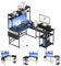 FLEXISPOT 140×120CM Reversible L-Shaped Gaming Desk with Multi Color LED Lights, Power Outlets, USB Ports & Monitor Shelf – Black Office Desk for Home Setup