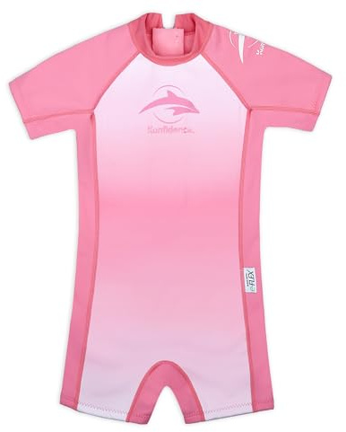 Konfidence Warma Swimsuit - Eco Swimming Costume Made with e-Flex Using Recycled Plastic - Regulates Temperature - 50+ UV Protection (Ombre Pink, 4-5 Years)