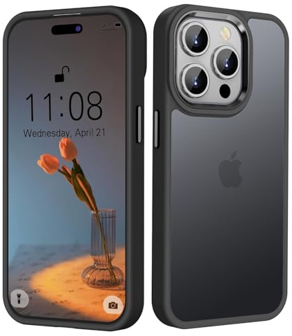 HGH Matt Hülle für iPhone 15 Pro 6,1 Zoll, SchwarzesTitan | Militärschutz, Schutzhülle Samtige Touch Matt Anti-Kratzen, Durchscheinende Rückseite Schutzhülle, Anti-Fingerabdruck