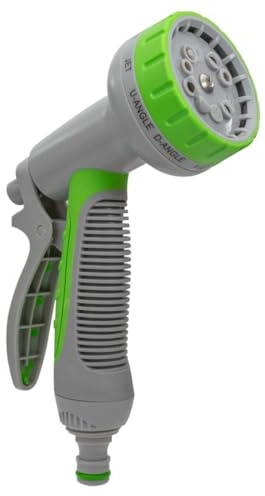 Hose Spray Gun with 8 Adjustable Patterns – Garden Water Sprayer with Quick Connect, Non-Slip Grip & Locking Trigger – High Pressure Nozzle for Lawn, Car Wash, Cleaning (Green/Gray)