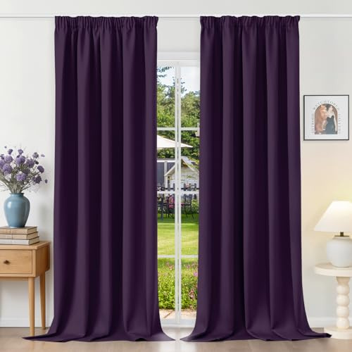Runyéla Gardinen mit Kräuselband Vorhänge Blickdicht Dunkelviolett Verdunkelungsvorhänge 2er Set 260 x 140 (HxB) für Schienensystem, Thermovorhänge Kälteschutz Schiebegardinen für Wohnzimmer Curtain