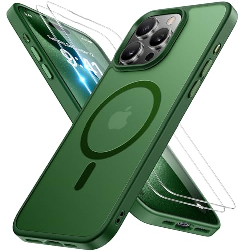 Miracase für iPhone 15 Pro Max Hülle mit Magsafe & 9H+ Panzerglas, Grün | [TOP Militärschutz & Magnetkraft] Stoßfest Kratzfest mit Samtiger Haptik Langlebig Handyhülle für iPhone 15 Pro Max 6,7
