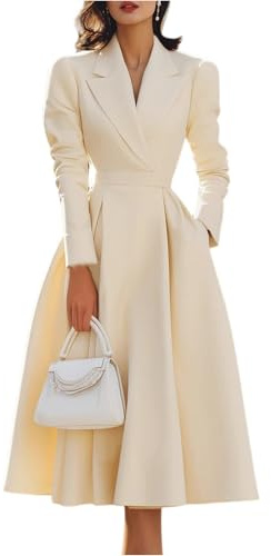 Etuikleid Damen Elegant Für Hochzeit Abendkleid Lang A Linie Kleider Damen Winter Langarm Business Herbstkleid Midi V Ausschnitt Cocktailkleid Hochzeitsgast Kleid Festlich Winterkleid Blazerkleid
