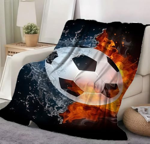 KDFSSIPE Coperta a Tema Calcio, Coperta Motivo Calcio, Football Flannel Blanket, Morbido e Confortevole Adatto per Divani Letto/Divani - 150 * 100cm (B)