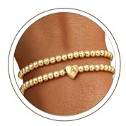 M MOOHAM Armband Damen Gold mit Herz - 14K Gold Vergoldet Herz Armband mit Buchstaben A-Z Layered Perlenarmband Armbänder Personalisierte Geschenke für Frauen Mädchen Freundin Mama Geschenk Schmuck