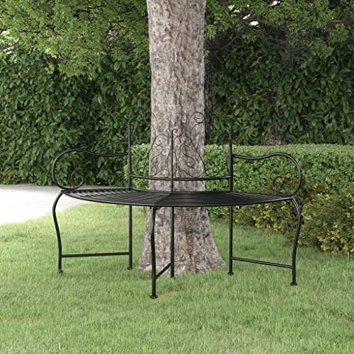 GPUTYGHN Runde Baumbank 150 cm aus Stahl, schwarz – Metall Gartenbank für unter Bäume, stilvolles Rundum-Design für Terrasse und Hof, langlebig und witterungsbeständig, Belastbarkeit