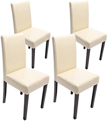 Mendler 4er-Set Esszimmerstuhl Stuhl Küchenstuhl Littau - Leder, Creme dunkle Beine