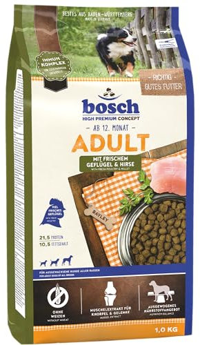 bosch HPC Adult mit frischem Geflügel & Hirse | Hundetrockenfutter für ausgewachsene Hunde aller Rassen | 1 x 1 kg