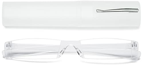 VEVESMUNDO Randlos Lesebrille mit Etui Damen Herren Mini Lesehilfe Sehhilfe Ohne Rahmen (Transparent, +2.0)