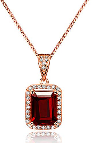 Collana in argento sterling 925 placcato oro rosa con taglio quadrato, granato rosso naturale, ciondolo con pietra portafortuna, FN110