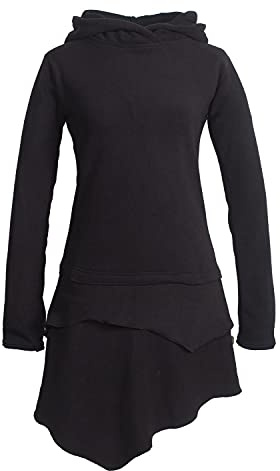 Vishes Alternative Bekleidung - Asymmetrisches Damen Langarm Winter-Kleid Kapuzen-Kleid Eco Fleece schwarz 44