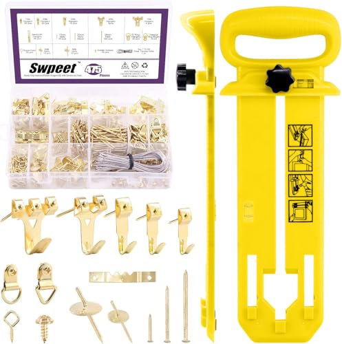 Swpeet Lot de 475 crochets de 3,5 à 2,5 kg avec niveau de suspension vert pour tableau, crochets, anneau en D, clous, vis à œillet, crochets en dents de scie, fil d'acier torsadé pour tableau