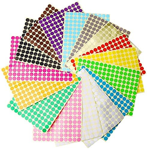 Punktaufkleber,16 Blatt 10mm Runde Rund Punkt Aufkleber 2475 Klebepunkte Regenbogen Aufkleber Farbkodierung Etiketten Markierungspunkte for Büro Schule Kalender Karte Kunsthandwerk