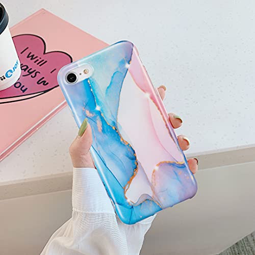 ZCDAYE Case for iPhone 7/iPhone 8/iPhone SE 2020 Phone Case, Frosted Watercolor Marble Protective Cover Soft TPU Bumper Shockproof Thin Case for iPhone 7/iPhone 8/iPhone SE 2020-Blue
