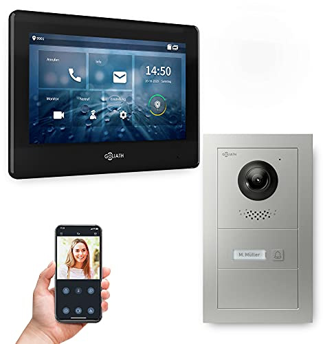 Goliath Hybrid | 2-Draht Bus | Full-HD Video Türsprechanlage | App | 1-Fam | 1 x Full-Touchscreen 7 | Aluminium Aufputz Türstation | + Blanko Modul | 180° Ultra-Weitwinkel | AV-BUS-559