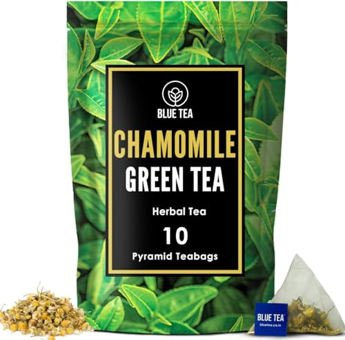 BLUE TEA - Chamomile Green Tea |10 Premium Biodegradable Tea Bags | RELAX TEA | Chamomile Flower Blended with Whole Leaf -100% Natural Tea Bag| Zipper Pack
