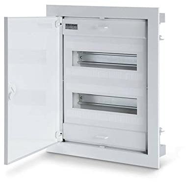 SCAME CENTRALINO FILO MURO 2 FILE 24, IP40, METALLO BIANCO, INCL. SCATOLA DA INCASSO, FRONTALE, GUIDA DIN, 443x368x90 MM, 41W, RESISTENTE ALL'UMIDITÀ