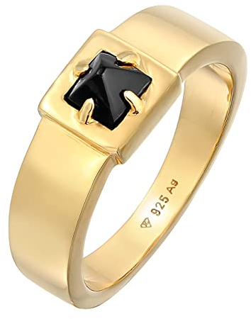 Kuzzoi Siegelring Herrenring mit Onyx-Edelstein, 925 Sterling Silber poliert, massiver Silberring mit Edelstein (5 mm) schwarz, Ring für Männer, Ringgröße 60, 0612261721_60