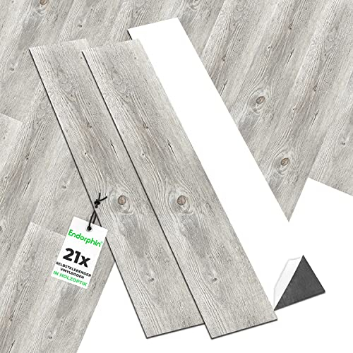 PVC Bodenbelag in Beigegrau - Vinylboden mit Holz-Optik aus recyceltem Material - 91,44 x 15,24 x 0,2cm - 21 Stück für circa 2,93qm - Selbstklebender Holzboden - Klebefliesen