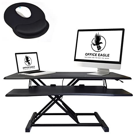 OFFICE EAGLE Schreibtischaufsatz höhenverstellbar - mit Mauspad - Robustes Stehpult höhenverstellbar (​​10-50 cm) - mit Kabel-, Handy- & Tablethalterung