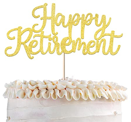 1 Stück Happy Retirement Cake Topper Ruhestand Kuchen Dekoration Retired Theme Kuchendekoration für Ruhestand Thema Geburtstag Party Kuchen Dekoendeko Gold